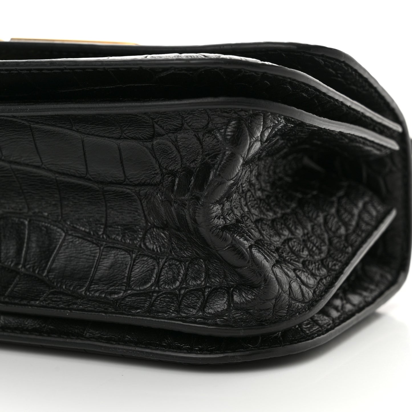 Extra Supple Calfskin Crocodile Embossed Small Gossip Bag Black