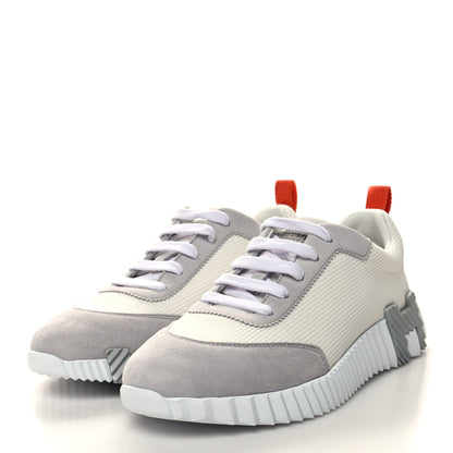 Hermes Technical Canvas Suede Goatskin Bouncing Sneakers 37 White Multicolor 4 of 8