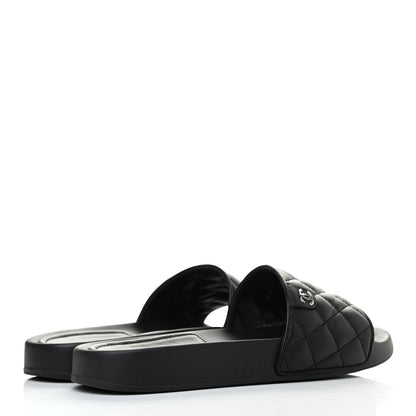 Chanel Lambskin Quilted CC Mules Sandals 38 Black 4 of 8