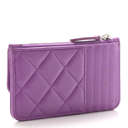 Chanel Lambskin Quilted Flap Zip Card Holder Purple 3 of 11