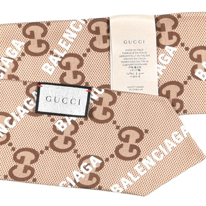 Gucci X BALENCIAGA Silk Twill Maxi GG Monogram GG B Neck Bow Scarf Beige White 3 of 3