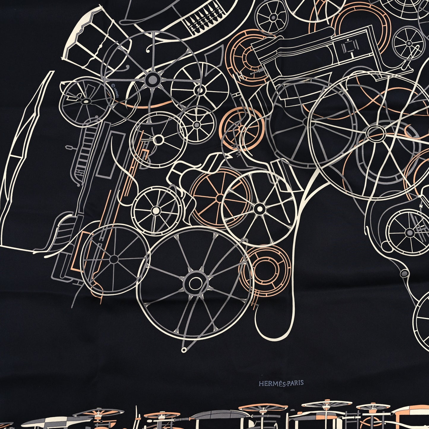 Silk Complication Equestre Scarf 90 Black Abricot White