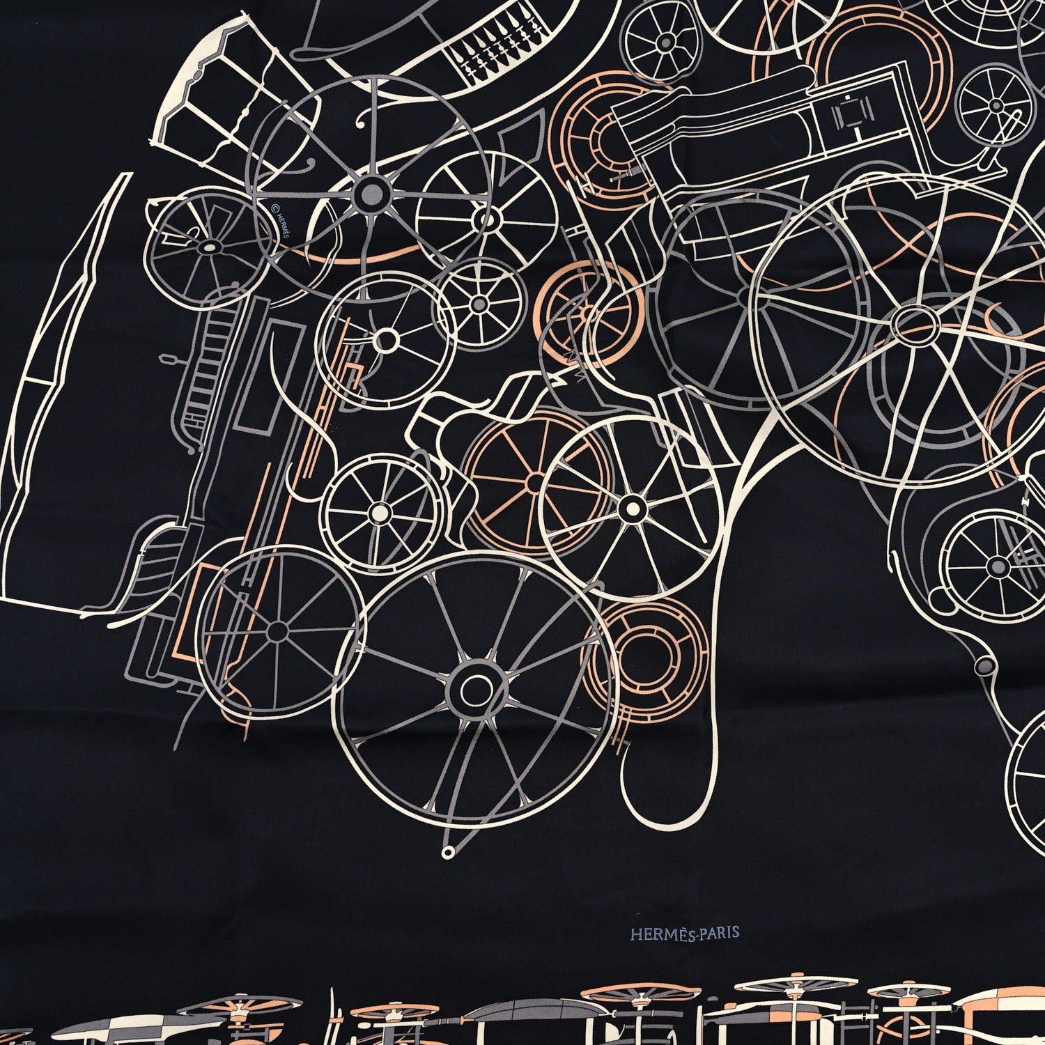 Hermes Silk Complication Equestre Scarf 90 Black Abricot White 2 of 3