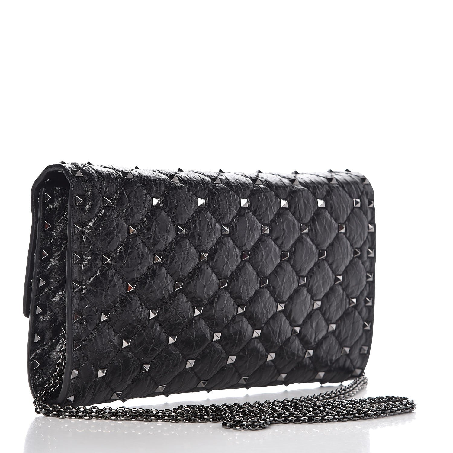Valentino Garavani Craquele Nappa Rockstud Spike Wallet on Chain Black 3 of 7
