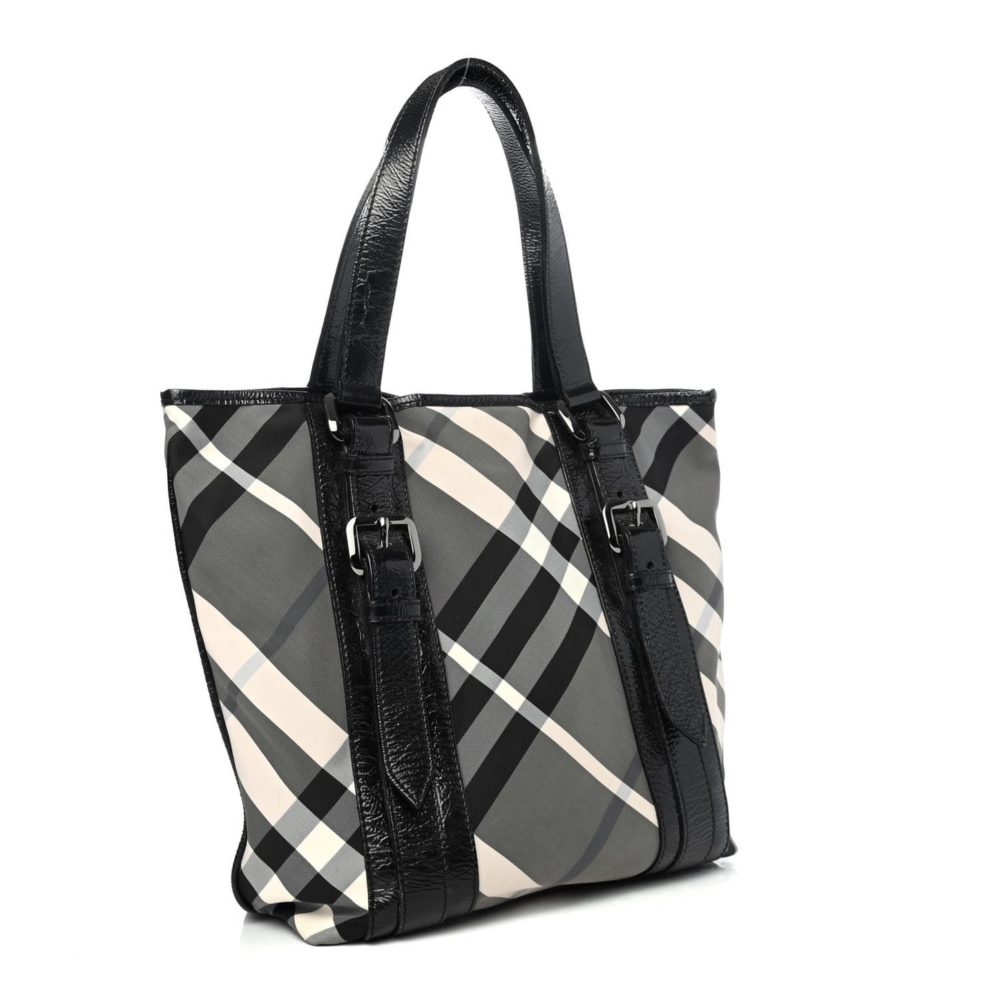 Patent Trim Smoked Check Tote Black
