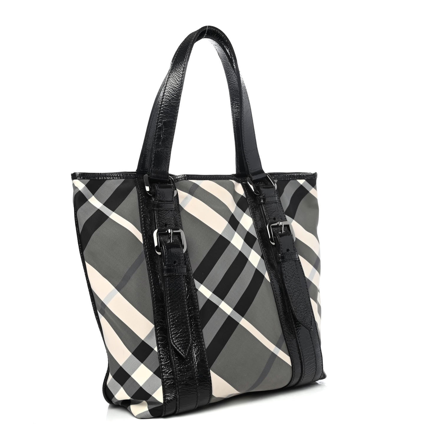 Burberry Patent Trim Smoked Check Tote Black 2 of 4