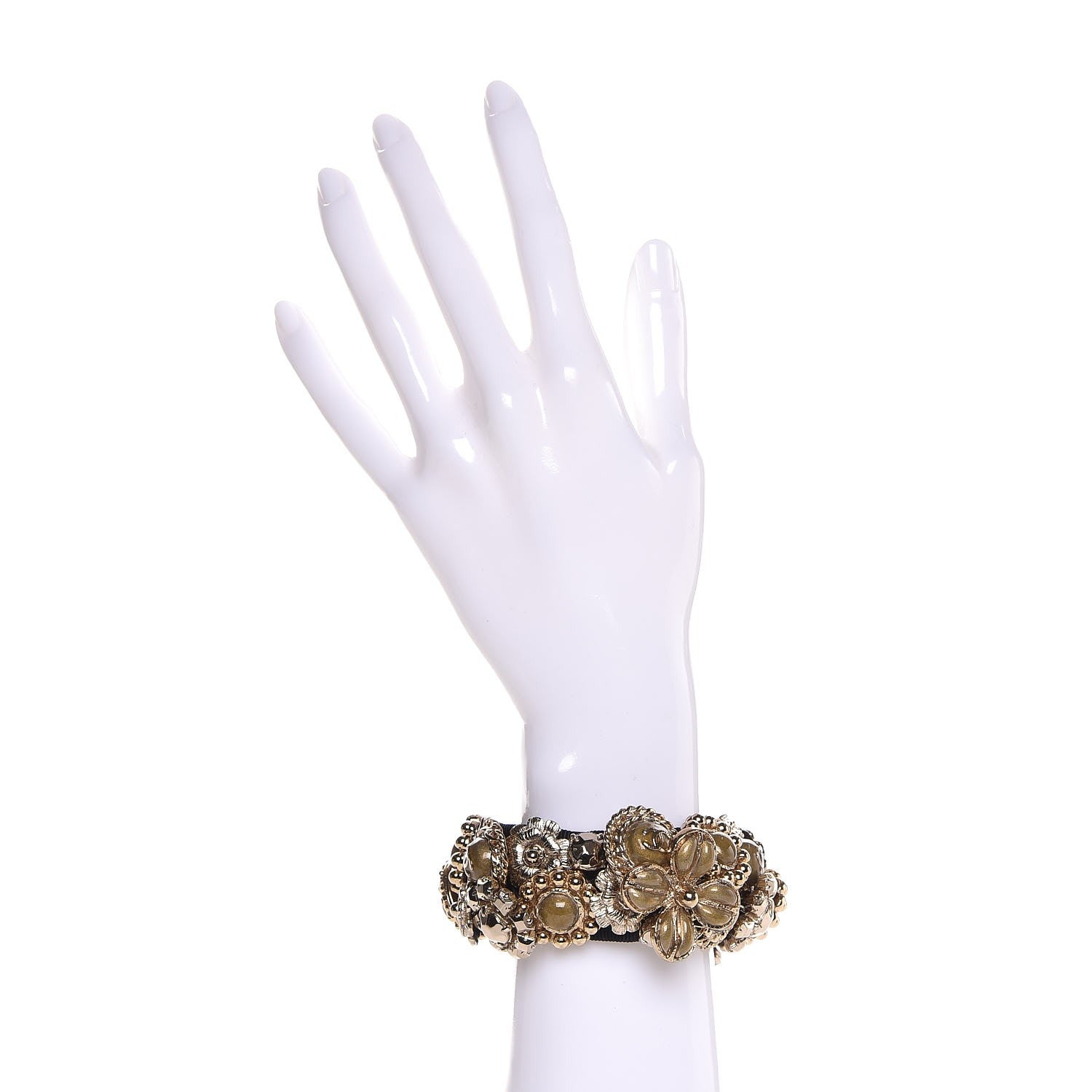 Chanel Gripoix Poured Glass Camellia Bracelet Gold 2 of 8