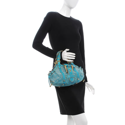 Louis Vuitton Monogram Suede Ostrich Theda GM Turquoise 2 of 7