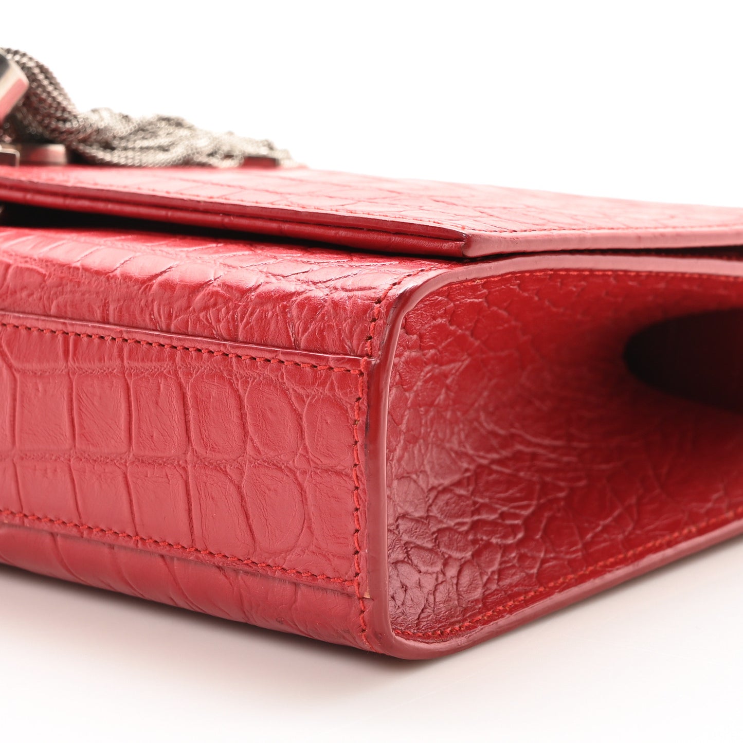 Calfskin Crocodile Embossed Medium Classic Monogram Kate Tassel Satchel New Red