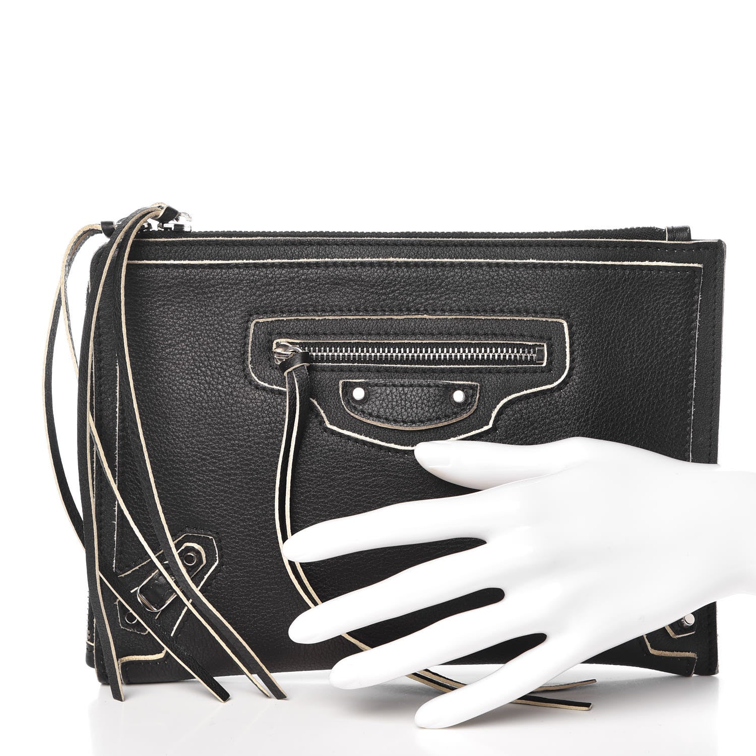 Balenciaga Supple Grained Calfskin Classic Silver Hardware Highlight Pouch Black 2 of 10