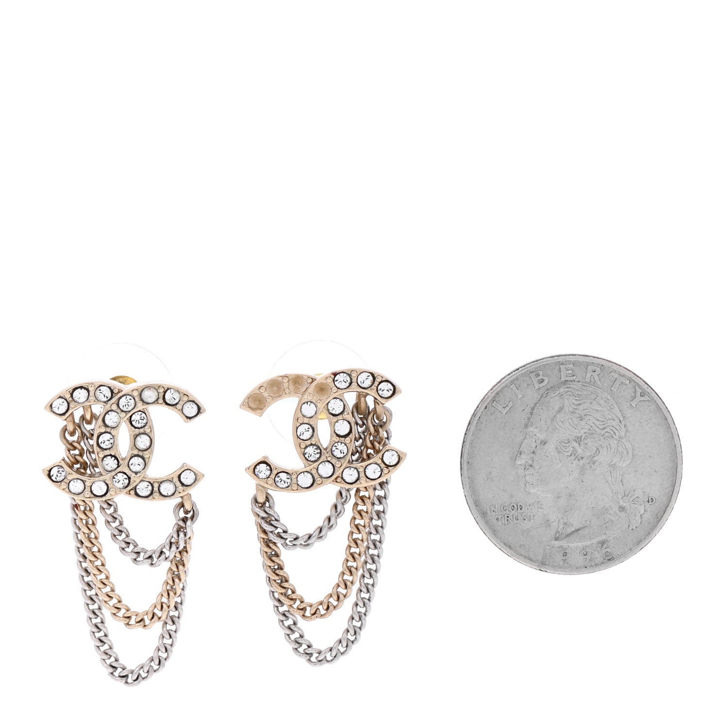Chanel Crystal Chain CC Earrings Gold 2 of 5