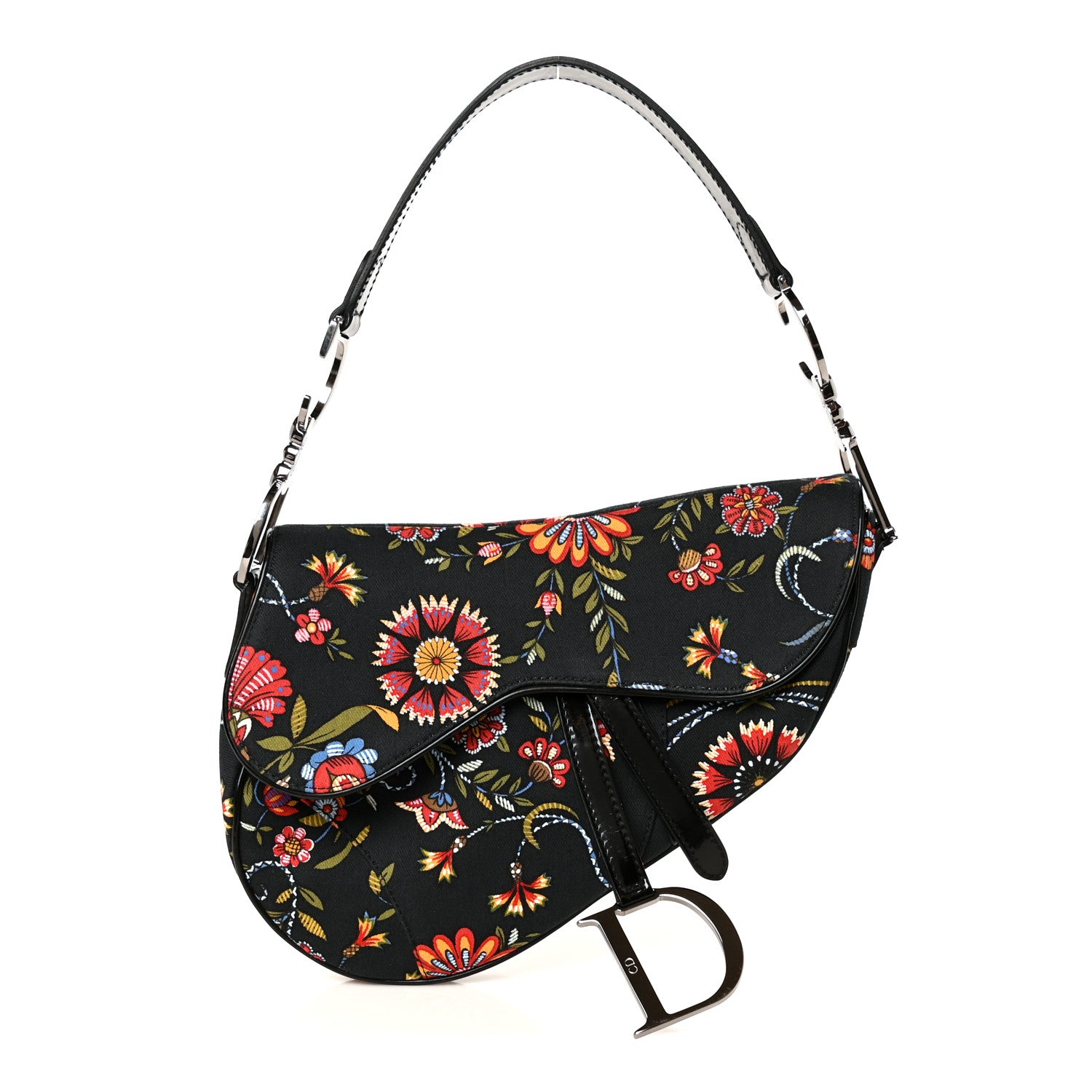 Christian Dior Canvas Floral Saddle Bag Black 1 of 10
