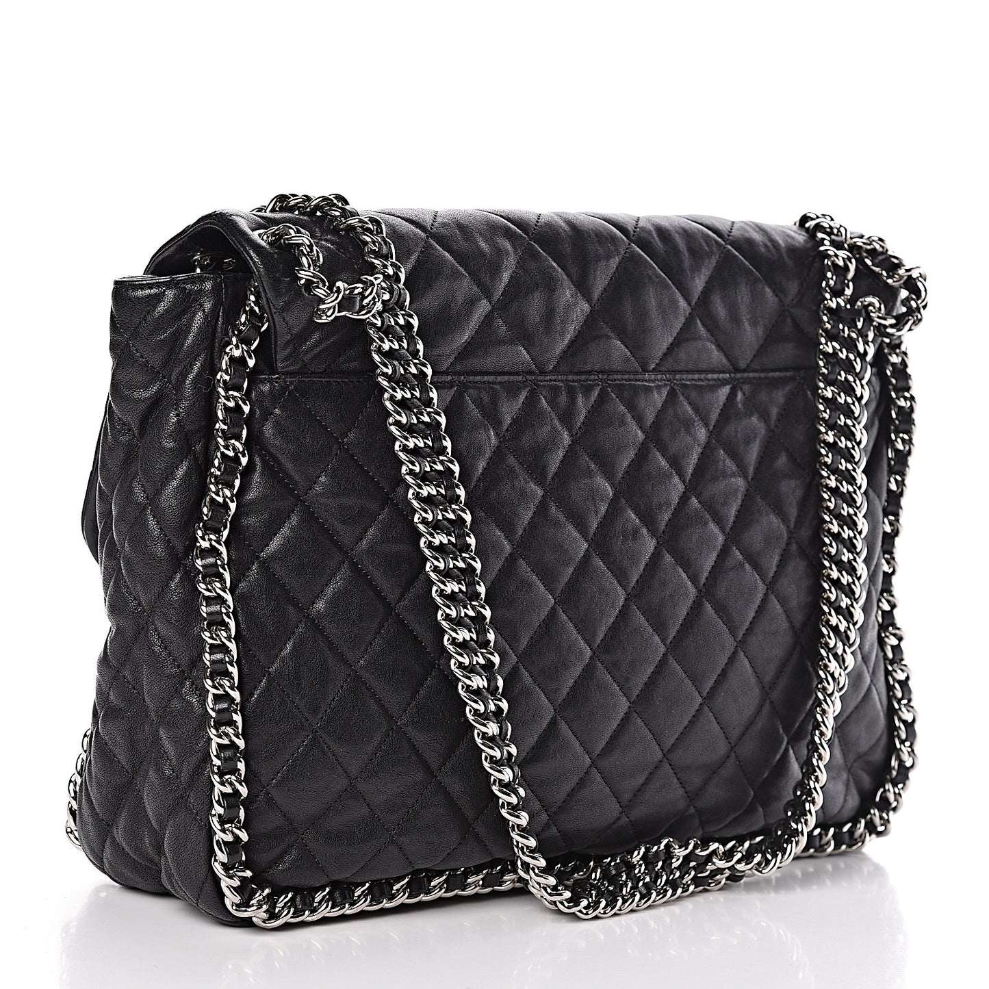 Washed Lambskin Quilted Maxi Chain Around Flap Black