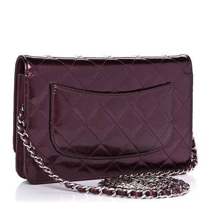 Chanel Striated Patent Quilted Wallet on Chain WOC Bordeaux 3 of 12