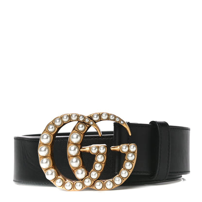 Gucci Moon Calfskin Pearl Double G 40mm Belt 80 32 Black Cream 1 of 10