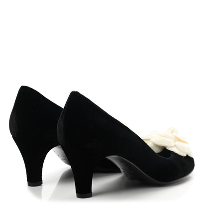 Chanel Velvet Camellia Pumps 37.5 Black 4 of 10