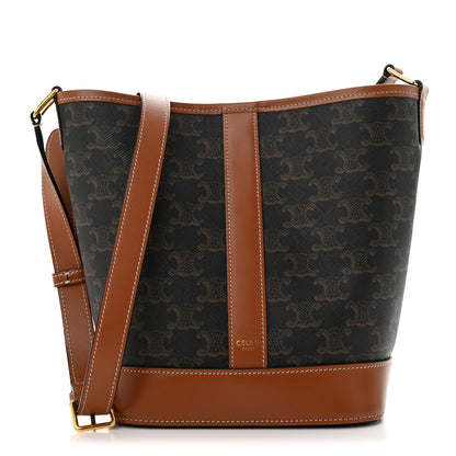 Celine Triomphe Canvas Calfskin Small Bucket Bag Tan 1 of 10