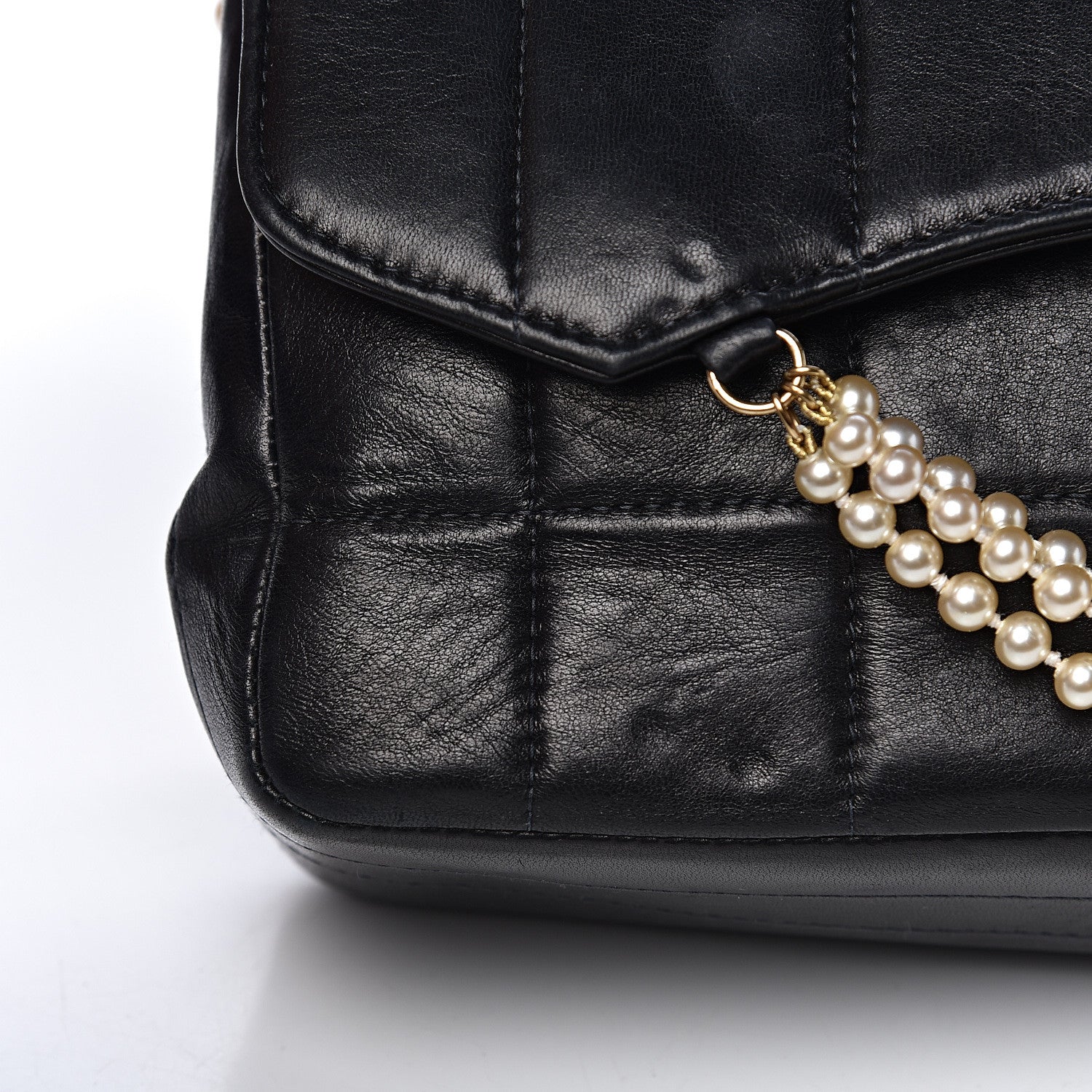 Chanel Lambskin Chocolate Bar Pearl Chain Flap Black 9 of 13