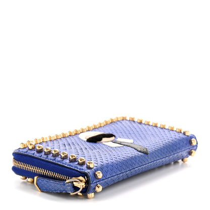 Fendi Snakeskin Mink Fur Studded Karlito Zip Around Wallet Blue 4 of 11