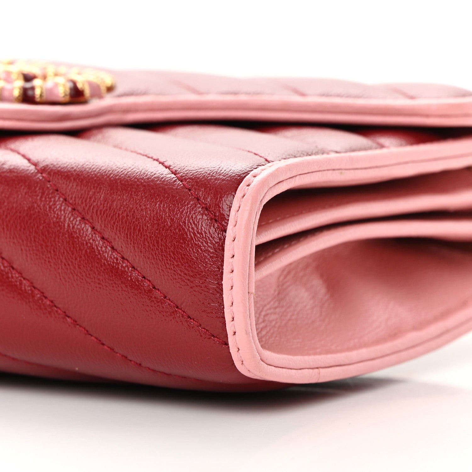 Gucci Azalea Calfskin Enamel Matelasse Diagonal Torchon GG Marmont Chain Wallet New Cherry Red Wild Rose 10 of 14