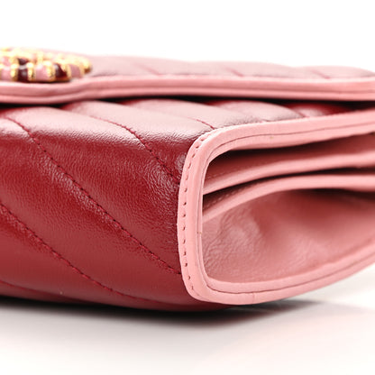 Gucci Azalea Calfskin Enamel Matelasse Diagonal Torchon GG Marmont Chain Wallet New Cherry Red Wild Rose 10 of 14
