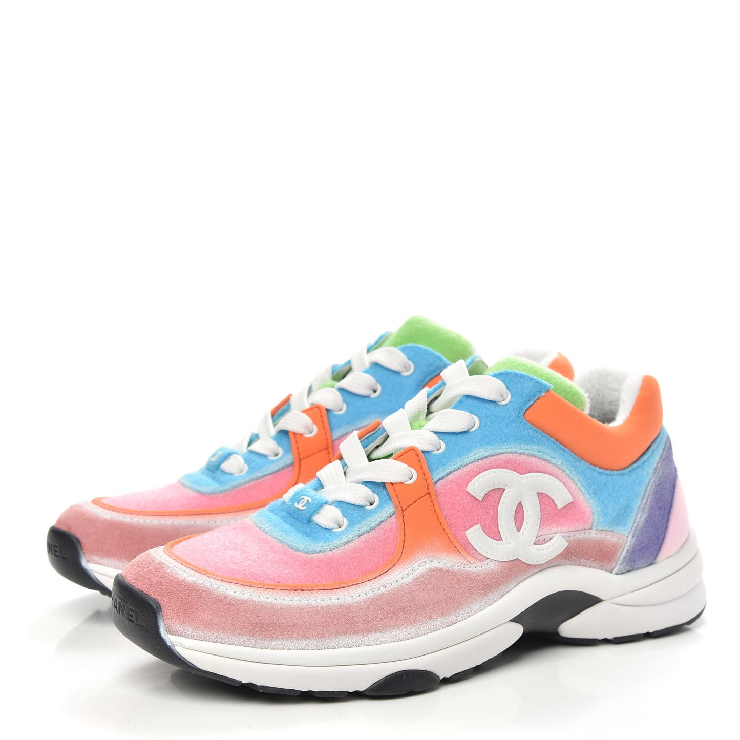 Fabric Suede Calfskin CC Sneakers 39 White Multicolor