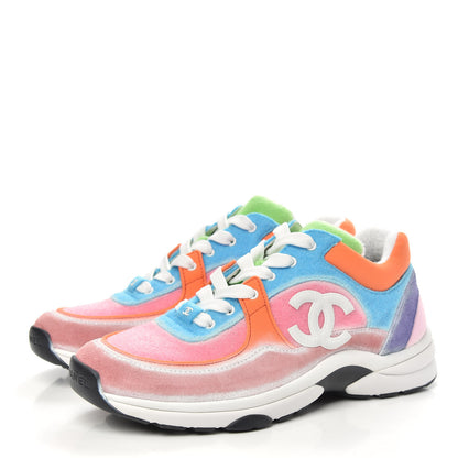Chanel Fabric Suede Calfskin CC Sneakers 39 White Multicolor 3 of 8