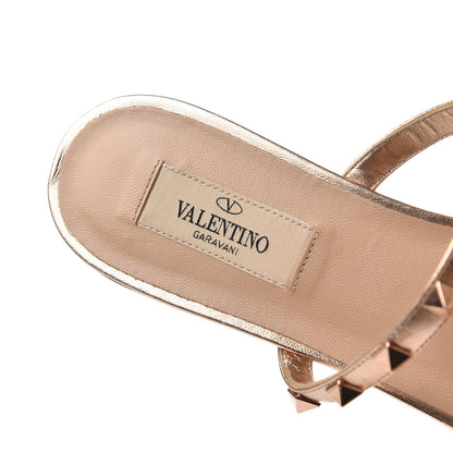 Valentino Garavani Metallic Nappa Rockstud Caged Flat Slide Sandals 38 Rame 6 of 17