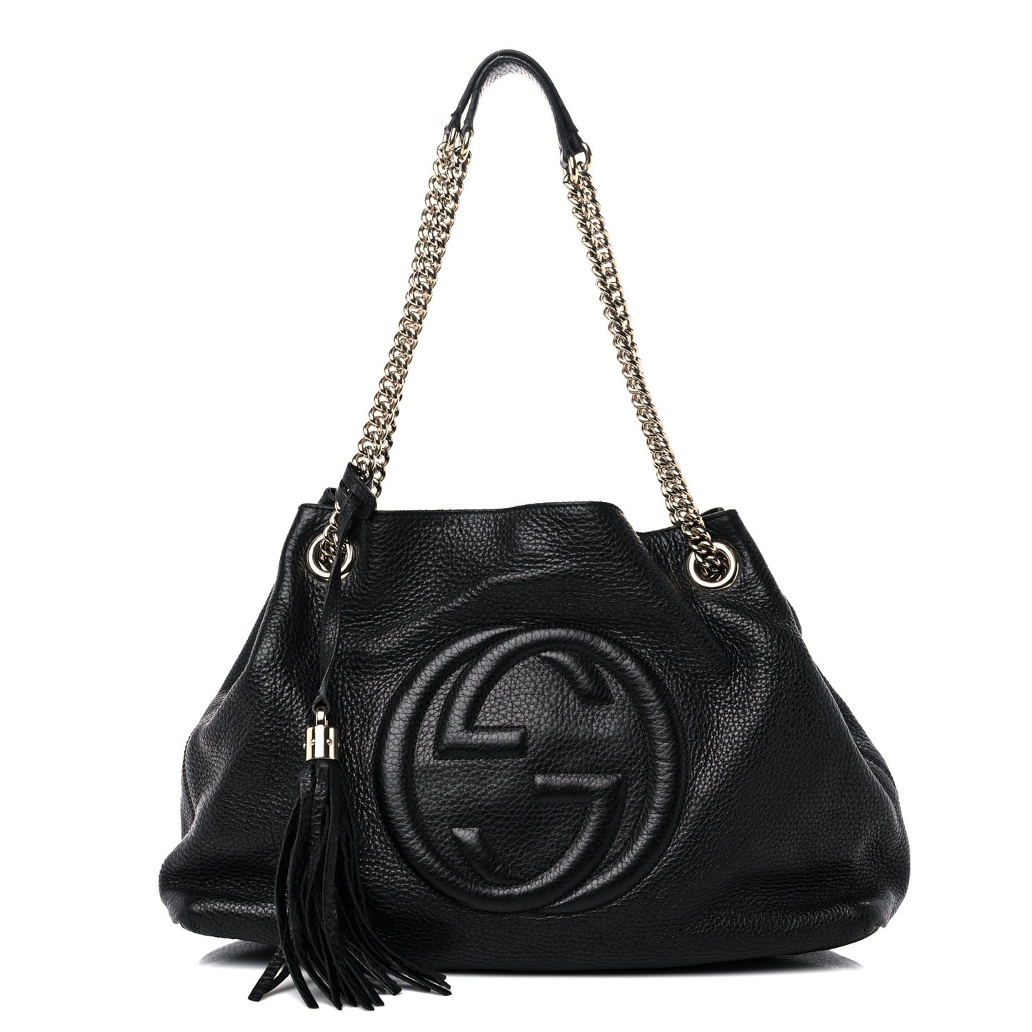 Pebbled Calfskin Medium Soho Chain Shoulder Bag Black