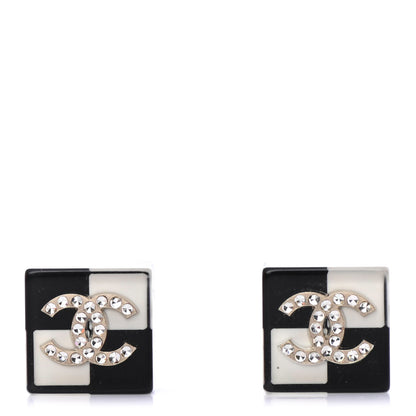 Chanel Resin Crystal CC Earrings Black White Gold 1 of 4