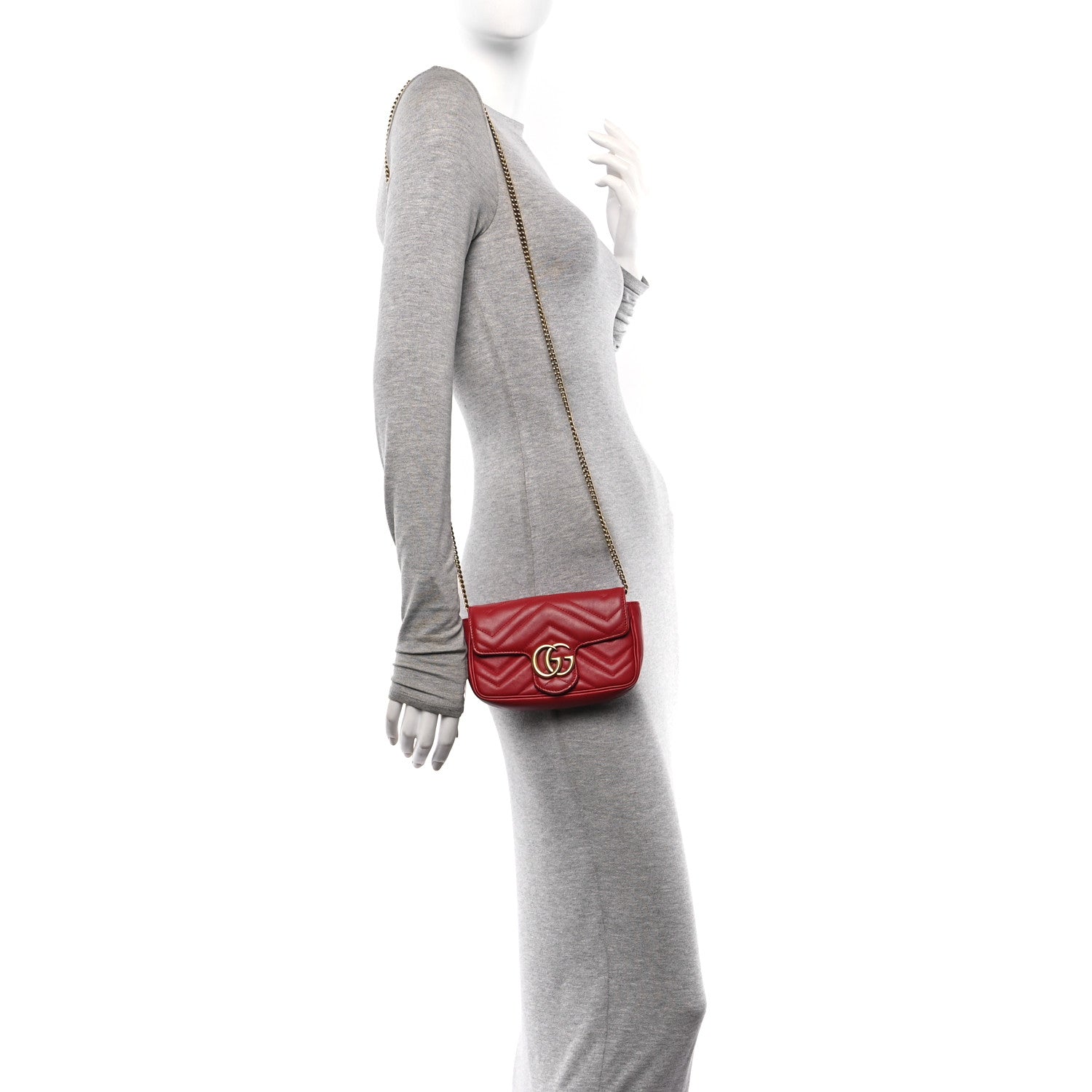 Gucci Calfskin Matelasse Super Mini GG Marmont Shoulder Bag Hibiscus Red 2 of 11