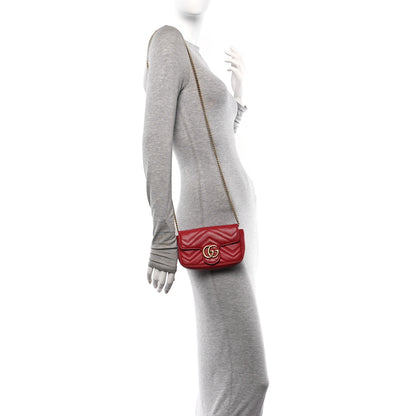 Gucci Calfskin Matelasse Super Mini GG Marmont Shoulder Bag Hibiscus Red 2 of 11