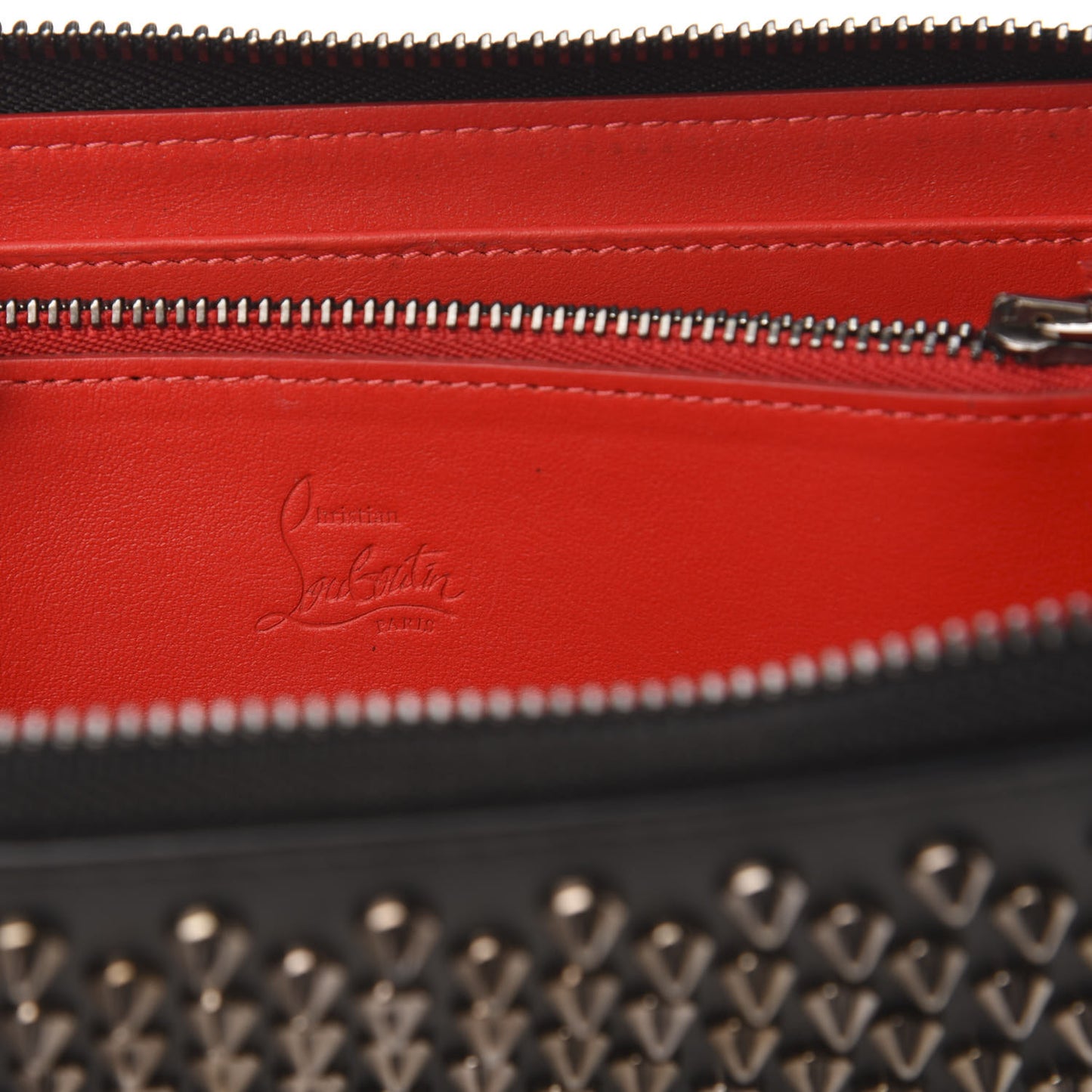 Calfskin Panettone Spiked Zip Around Wallet Black