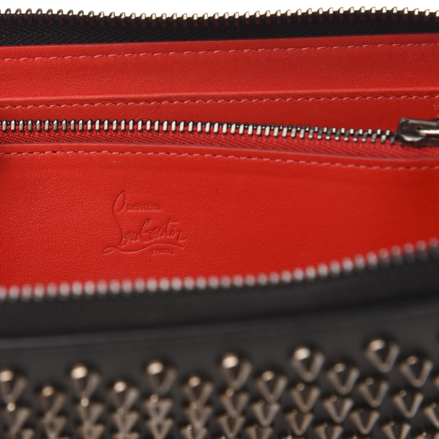 Christian Louboutin Calfskin Panettone Spiked Zip Around Wallet Black 6 of 7
