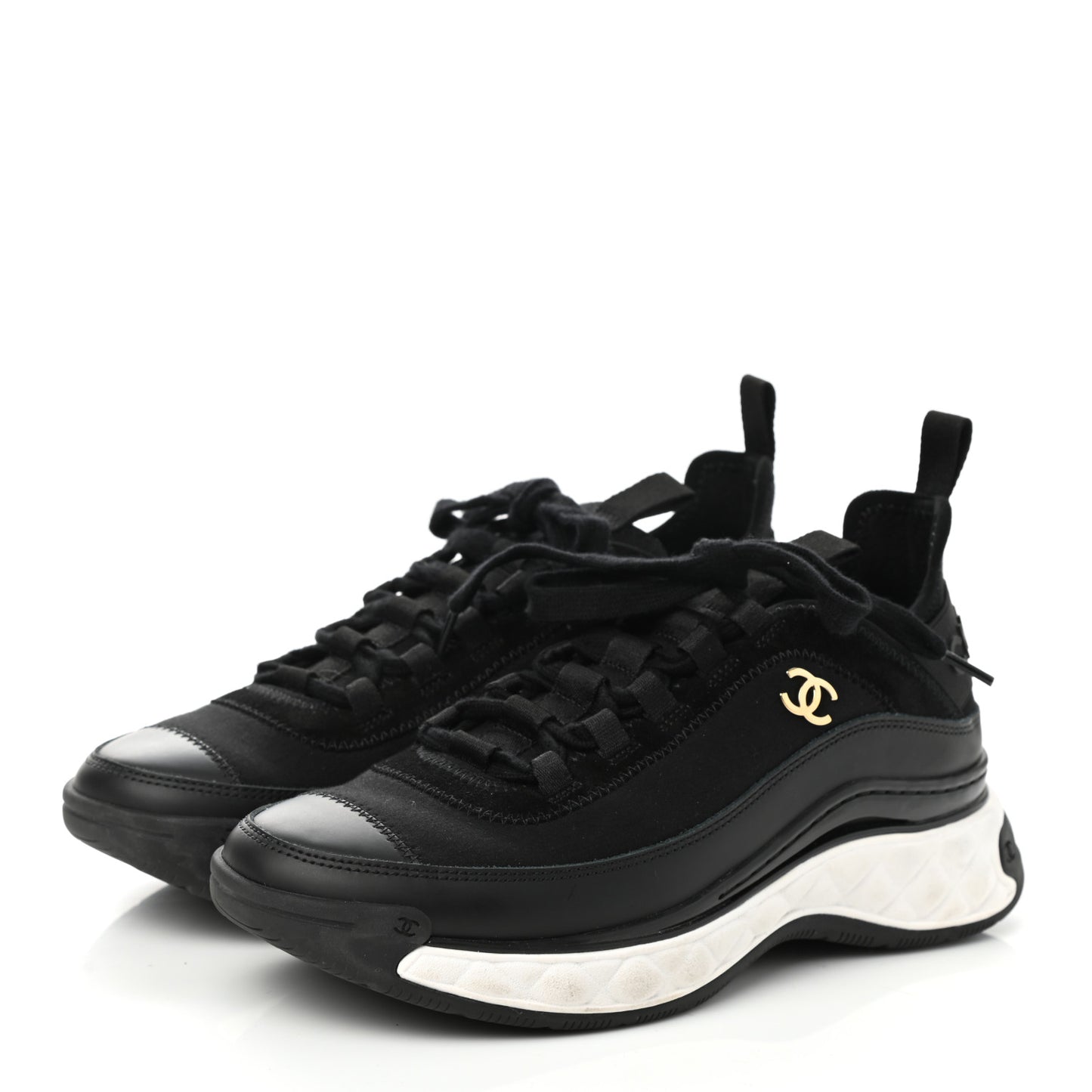 Velvet Calfskin Mixed Fibers CC Sneakers 37 Black