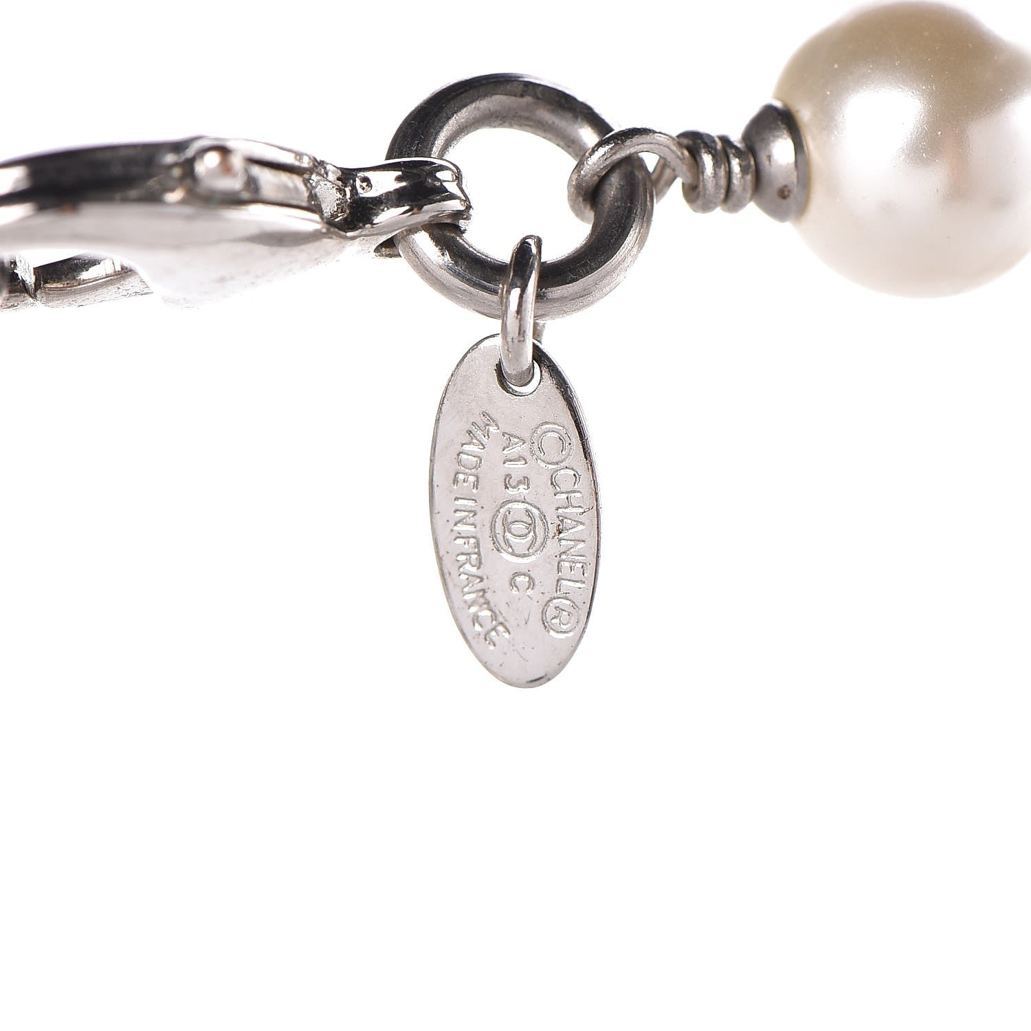 Chanel Crystal Pearl CC Long Necklace Silver 5 of 6