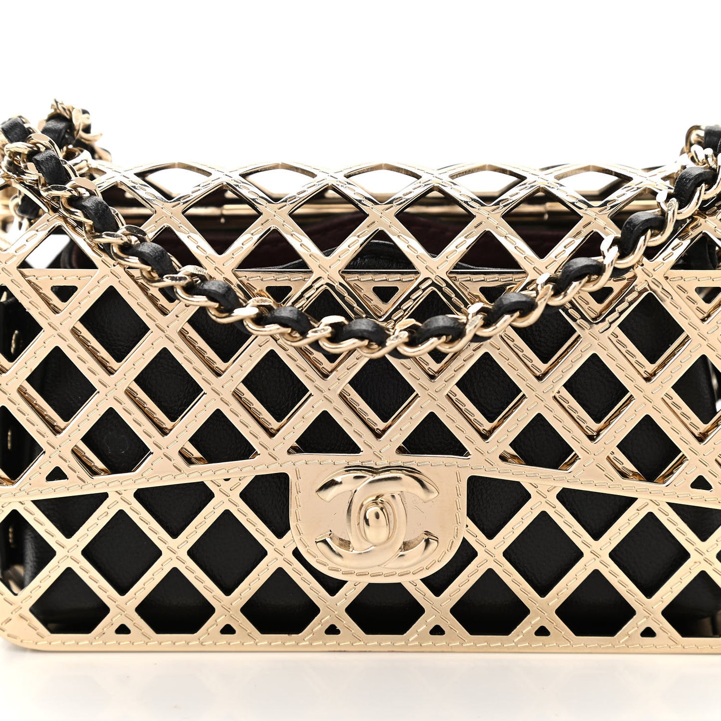 Metal Quilted Mini Rectangular Flap Gold