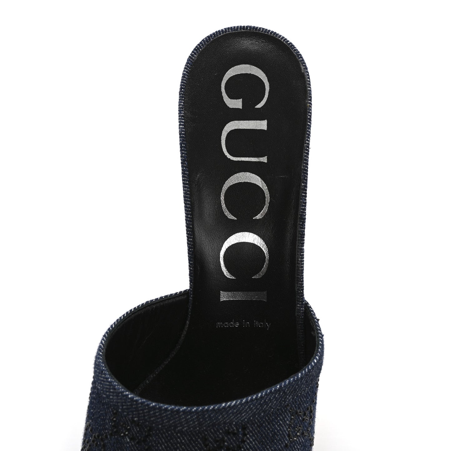 Denim Crystal GG Monogram Mules 40 Blue