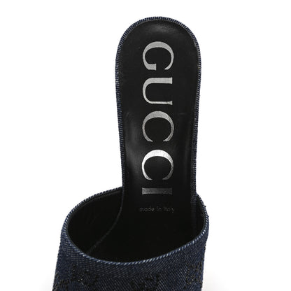 Gucci Denim Crystal GG Monogram Mules 40 Blue 7 of 9