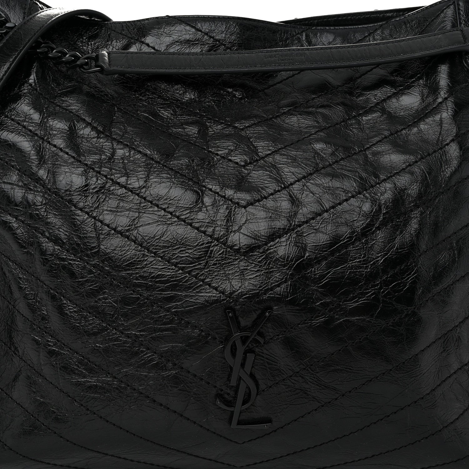 Saint Laurent Crinkled Calfskin Matelasse Monogram Large Niki Shopper Tote Black 8 of 12