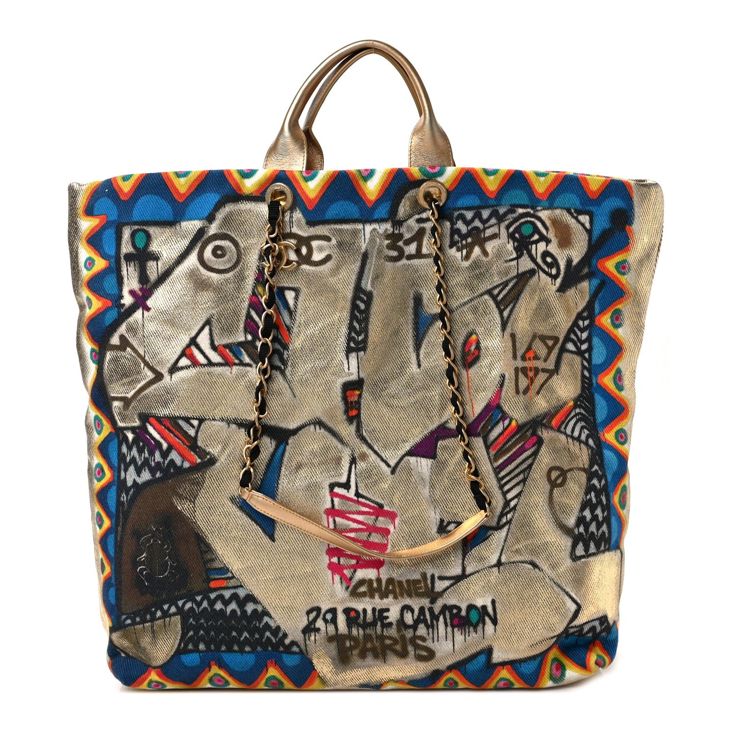 Graffiti Printed Canvas Street Spirit Tote Multicolor