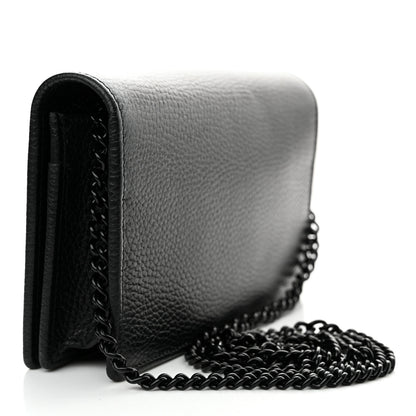 Gucci Dollar Calfskin Enamel Monochrome Mini GG Marmont Chain Wallet Black 3 of 11