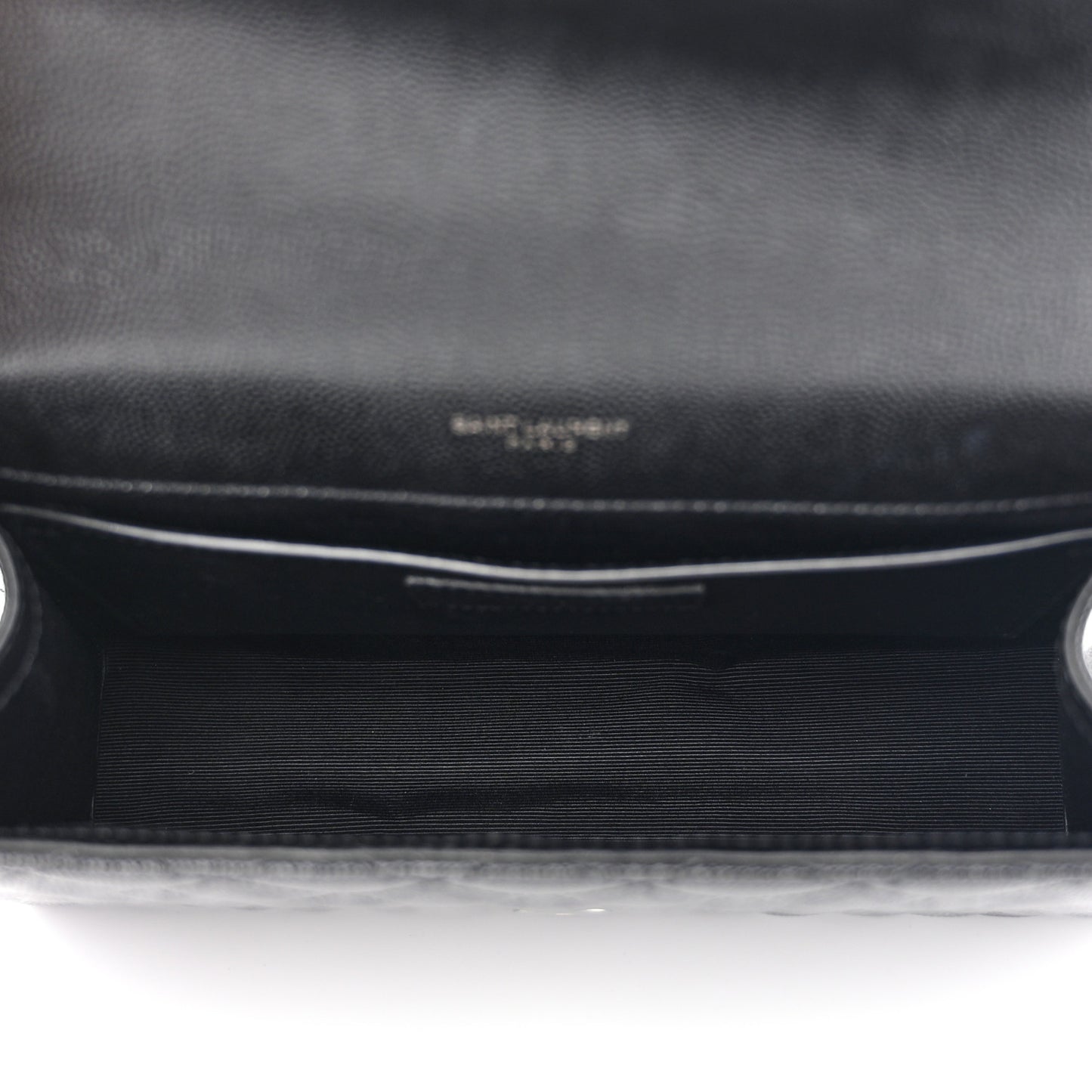 SAINT LAURENT Grain De Poudre Textured Mixed Matelasse Triquilt Medium Monogram Monochrome Satchel Black