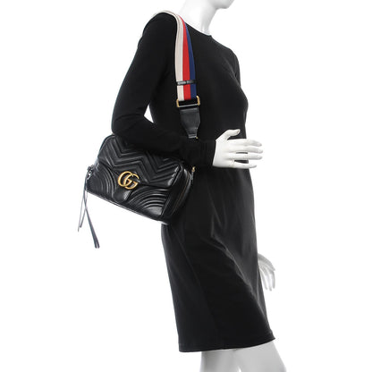 Gucci Calfskin Matelasse Sylvie Web Small GG Marmont Top Handle Shoulder Bag Black 2 of 9