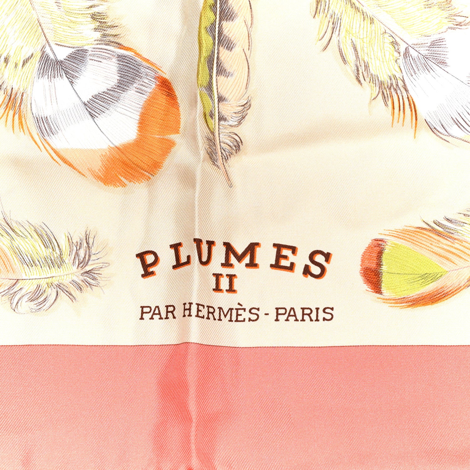Hermes Silk Plumes II Scarf 90 Corail Beige Rose Pale 2 of 4