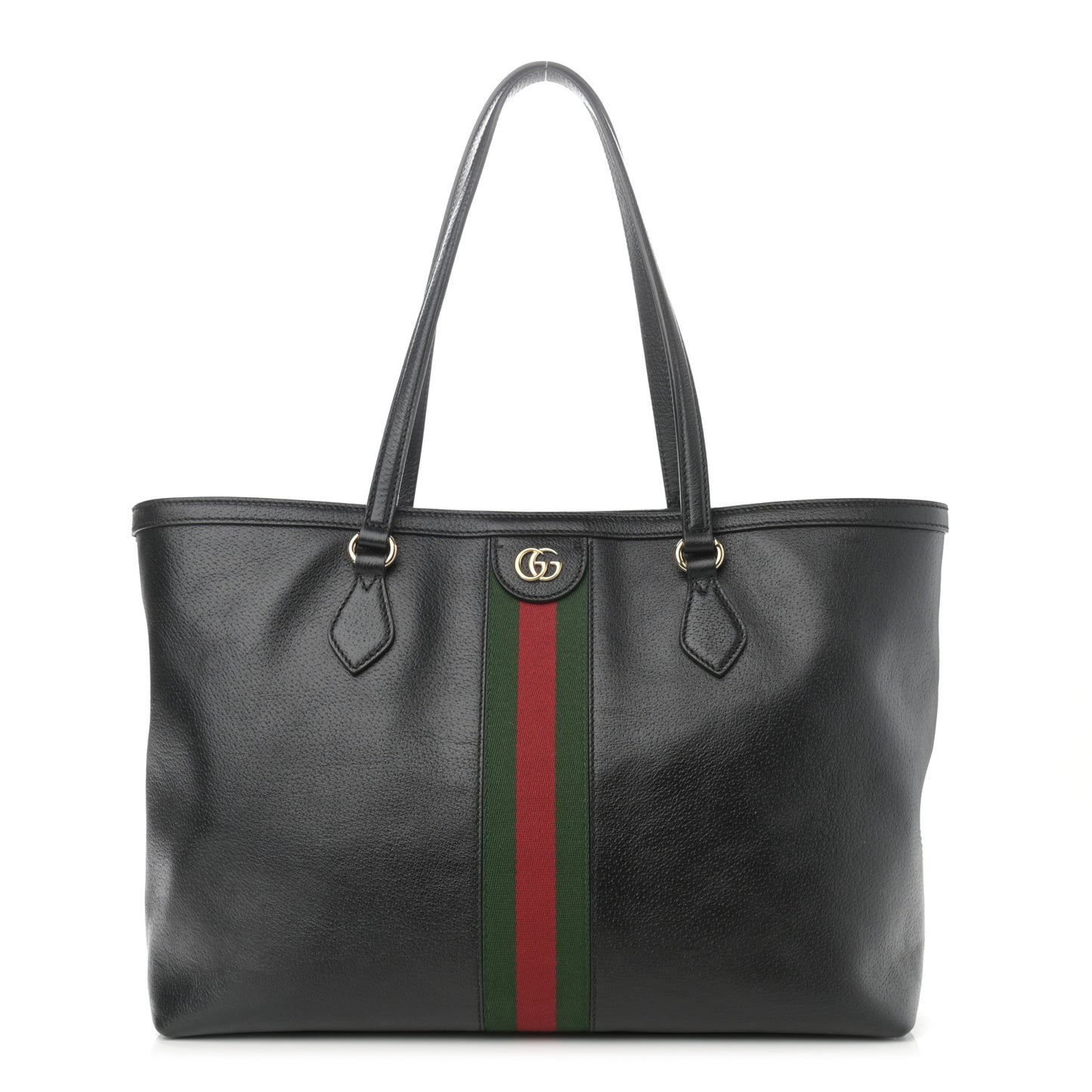 Textured Calfskin Web Medium Ophidia Shopping Tote Black