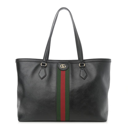 Gucci Textured Calfskin Web Medium Ophidia Shopping Tote Black 1 of 14