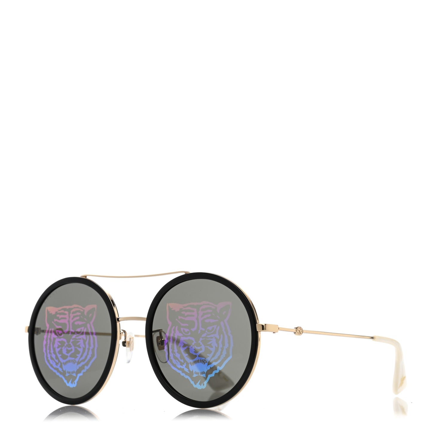 Metal Round Frame Tiger Print Sunglasses GG0061S Gold