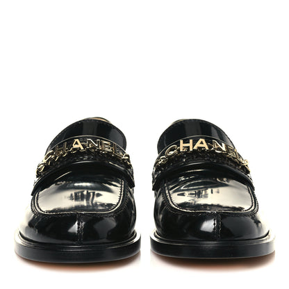 Chanel Shiny Calfskin Logo Loafers 40.5 Black 2 of 9