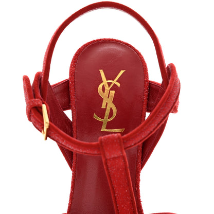 Saint Laurent Suede Quartz Tribute 75 Platform Sandals 38 Lipstick 7 of 9